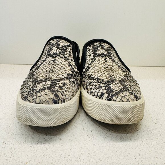 Vince Sneakers Classic Leather Snakeskin Runners Shoes Slip On White Soles Sz 7 - Picture 2 of 12